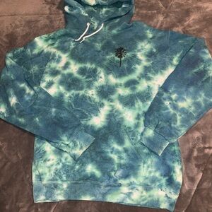 Men's Blue Tie-Dye Hoodie with Palm Tree Design